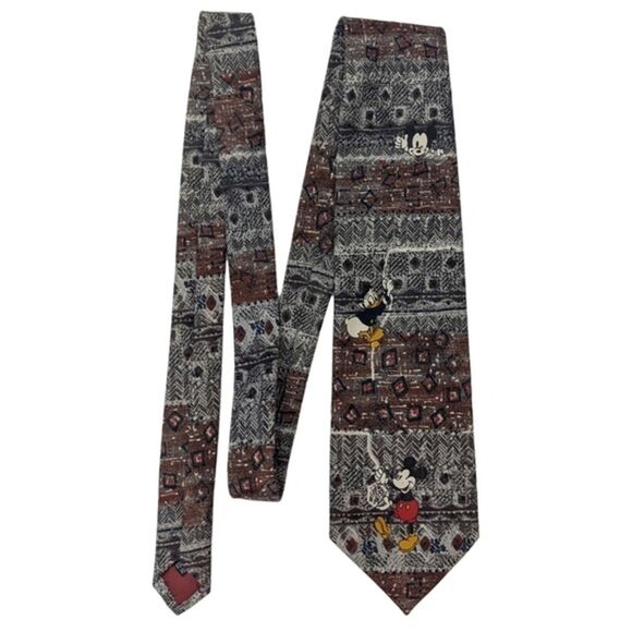 Vintage Neck Tie Disney Mickey Unlimited Donald Duck Mickey Grandpa Sweater 90s - Picture 1 of 7